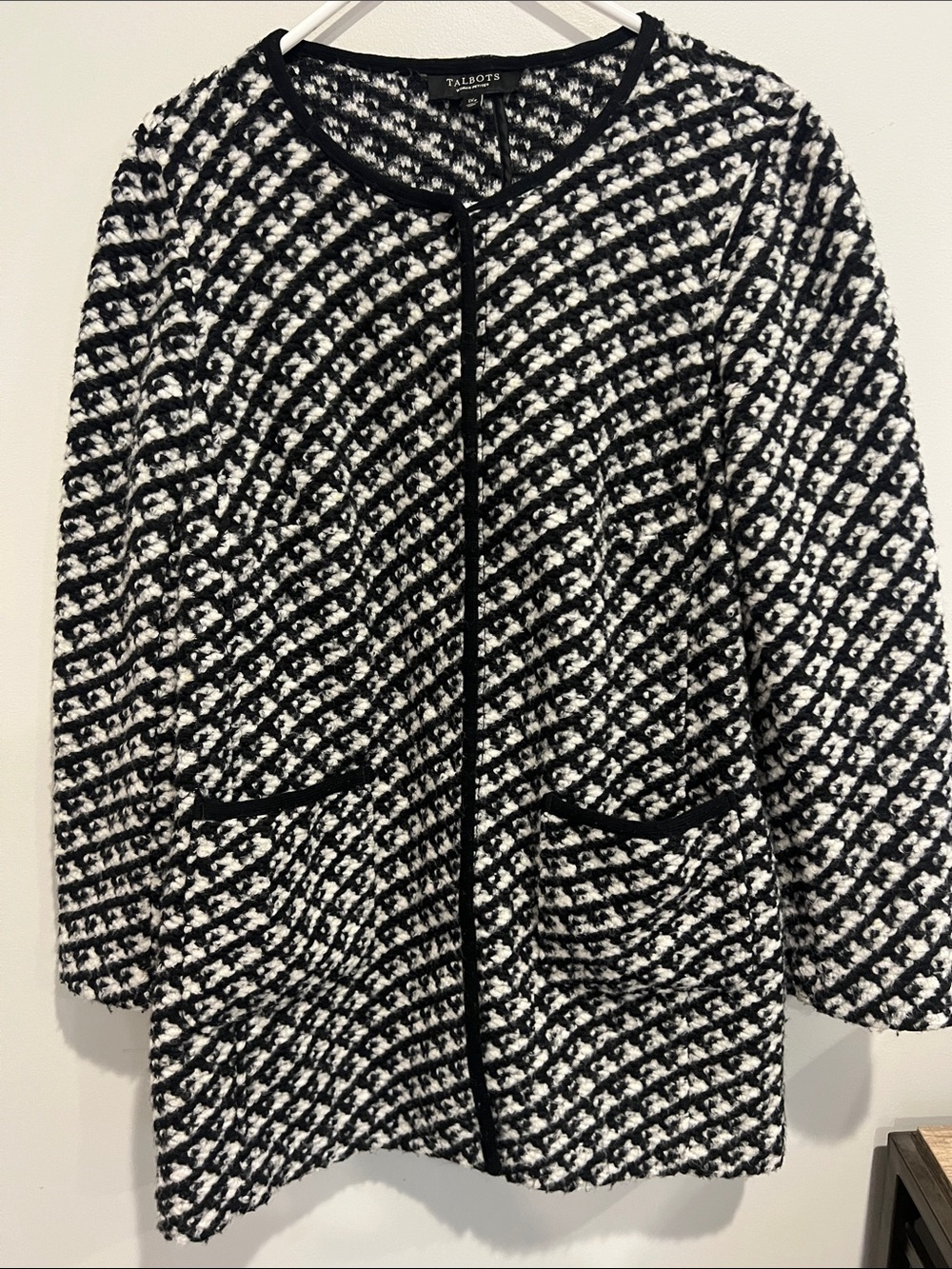 Talbots Black and White Tweed Blazer Jacket wool woman’s 1X petite tailored